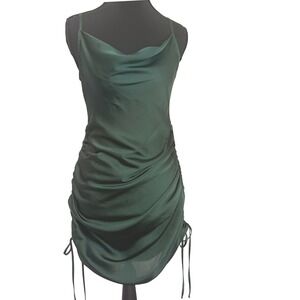 NEW Express XS Emerald Green Satin Cowl Neck Mini Slip Dress Whimsigoth Romantic